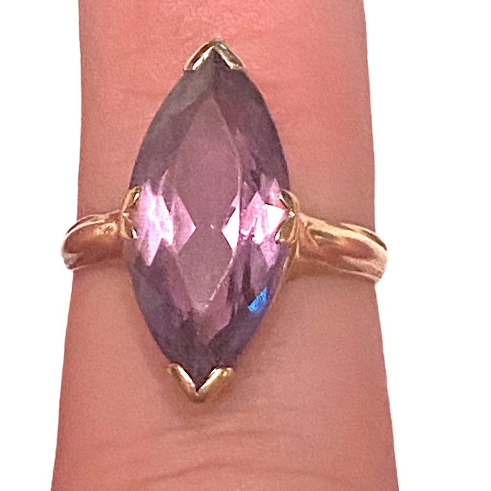 14k gold Amethyst Marquis Ring Solid Gold - Picture 4 of 4